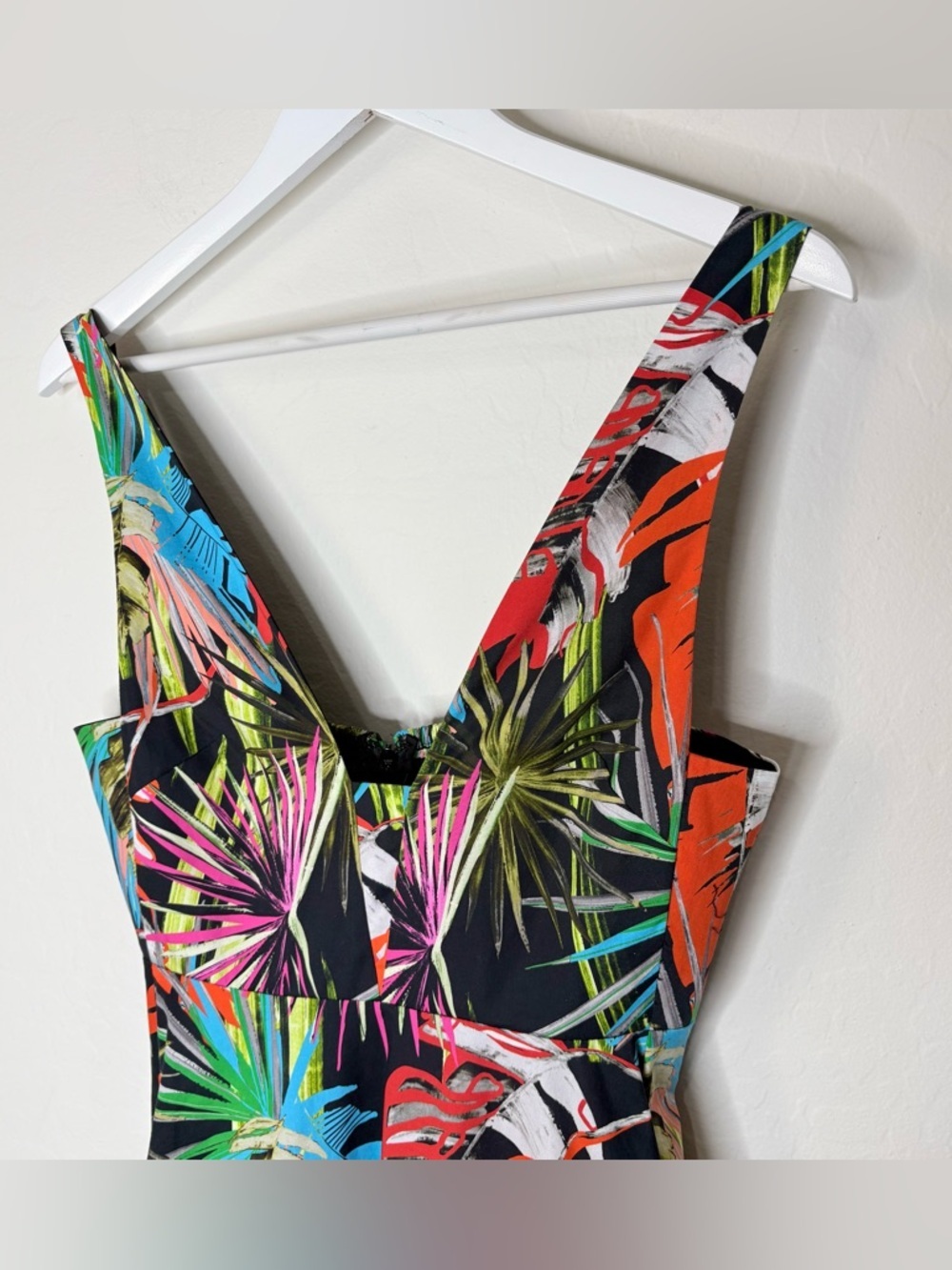 Natori El Nido Midi Dress Tropical Botanical Poplin Resort Luxury Pockets Size 6 - Picture 4 of 11